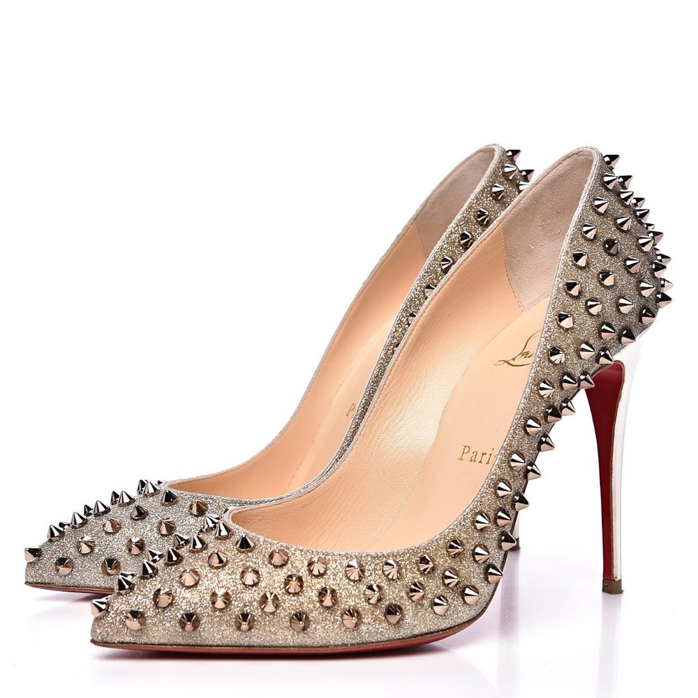 Christian Louboutin Follies 100 Spiked Glitter Pumps Metal Heels